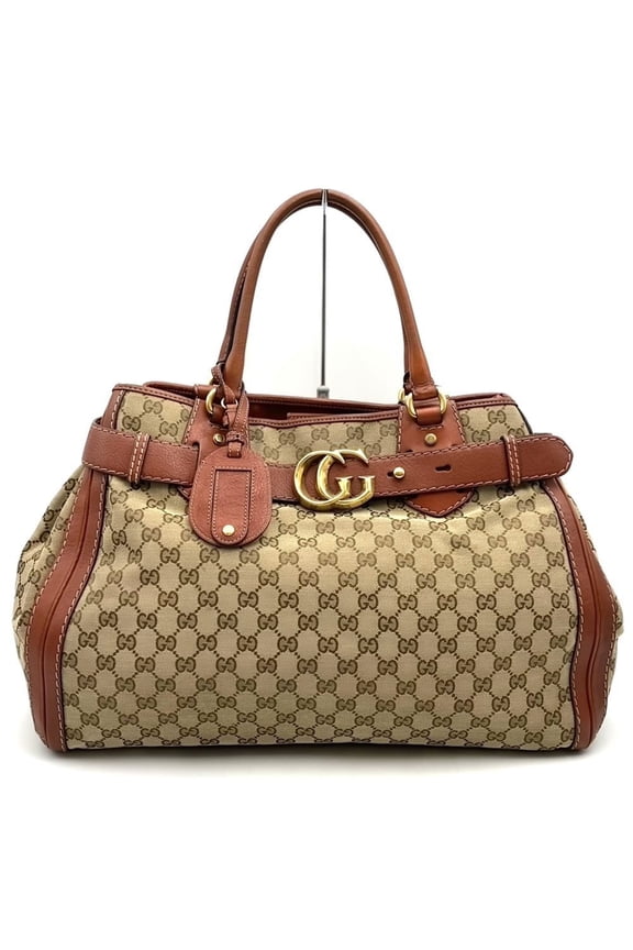 Pre-Owned GUCCI 247179 GG Canvas Tote Bag Leather Brown Women's