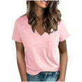 thumbnail image 2 of QUNYINEY Casual Womens Tshirts V Neck Solid Short Sleeve Tops Split Hem Pullover with Pocket Slim Shirts, 2 of 7