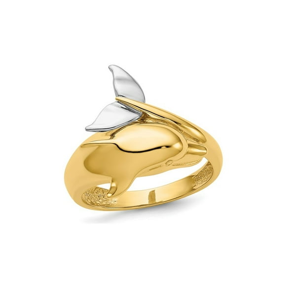 Gem & Harmony 14K Yellow and White Gold Polished Dolphin Ring for Women
