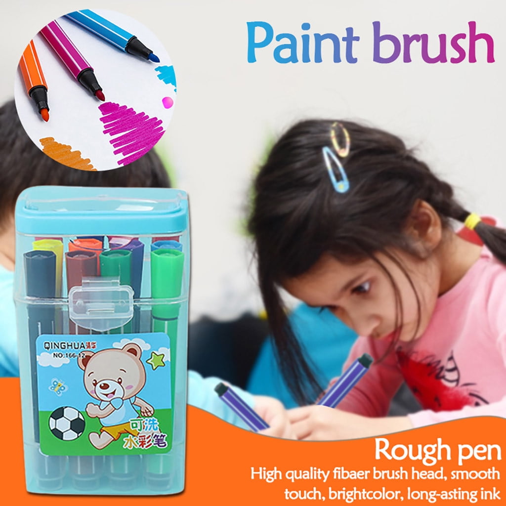 Clearance! Fdelink Colored Pens 12PCs 12 Colors Chlidren Study Painting Stationery Watercolor Marker Pen Sets Blue