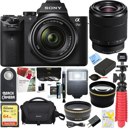 Sony a7 II Mirrorless E-mount Alpha Camera with Full Frame Sensor and FE 28-70mm F3.5-5.6 OSS Lens SEL2870 + 64GB SDXC Memory Kit + Spare Battery Accessory Bundle