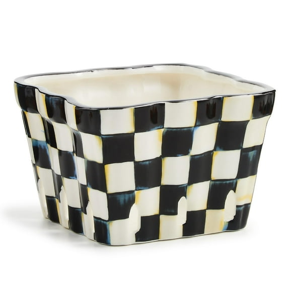MACKENZIE-CHILDS Ceramic Farmhouse Berry Basket, Decorative Fruit Holder, Black-and-White Courtly Check