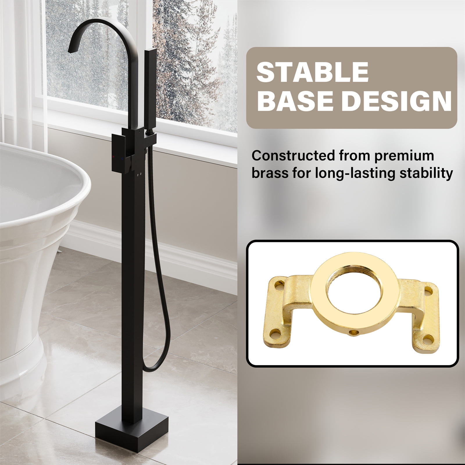 ANGELES HOME Free Standing Bathtub Faucet, Single Handle Floor Mounted Tub Filler Faucet with Handshower, Matte Black