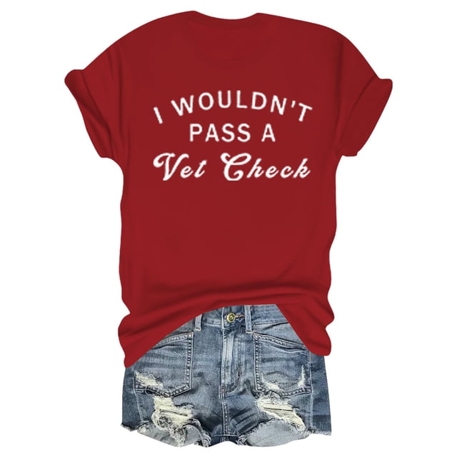 Liquidation! Uooqdmx T-Shirts Graphiques pour Femmes, Manches Courtes pour Femmes, Hauts Grande Taille pour Femmes, Haut Décontracté à Col Rond Imprimé Lettre, Hauts de Printemps pour Femmes 2025, Rouge m