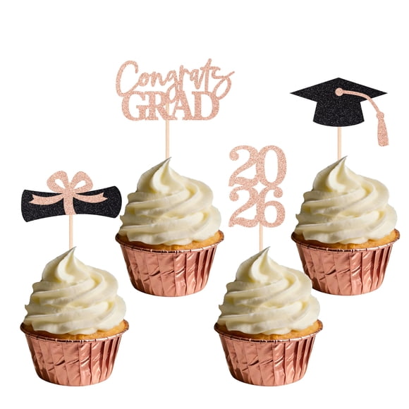 Decoración para magdalenas de graduación SakFestivo, oro rosa, clase 2026