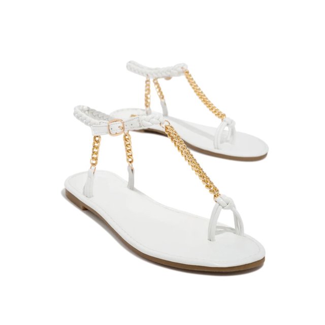 Zapatos de mujer Tejido de cadena de metal Tacón plano Conjuntos de moda Sandalias con dedos de los pies Chancletas Wmkox8yii shjk5410
