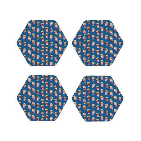 

Tebeau Cute Popcorn Print Set of 4 Leather Drink Coasters Round Cup Mat Pad for Home and Kitchen Use 4 -Hexagon