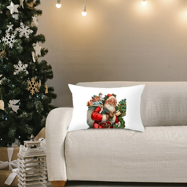 Christmas Decorative Print Velvet Lumbar Pillow Cover for Sofa Cushion Home
