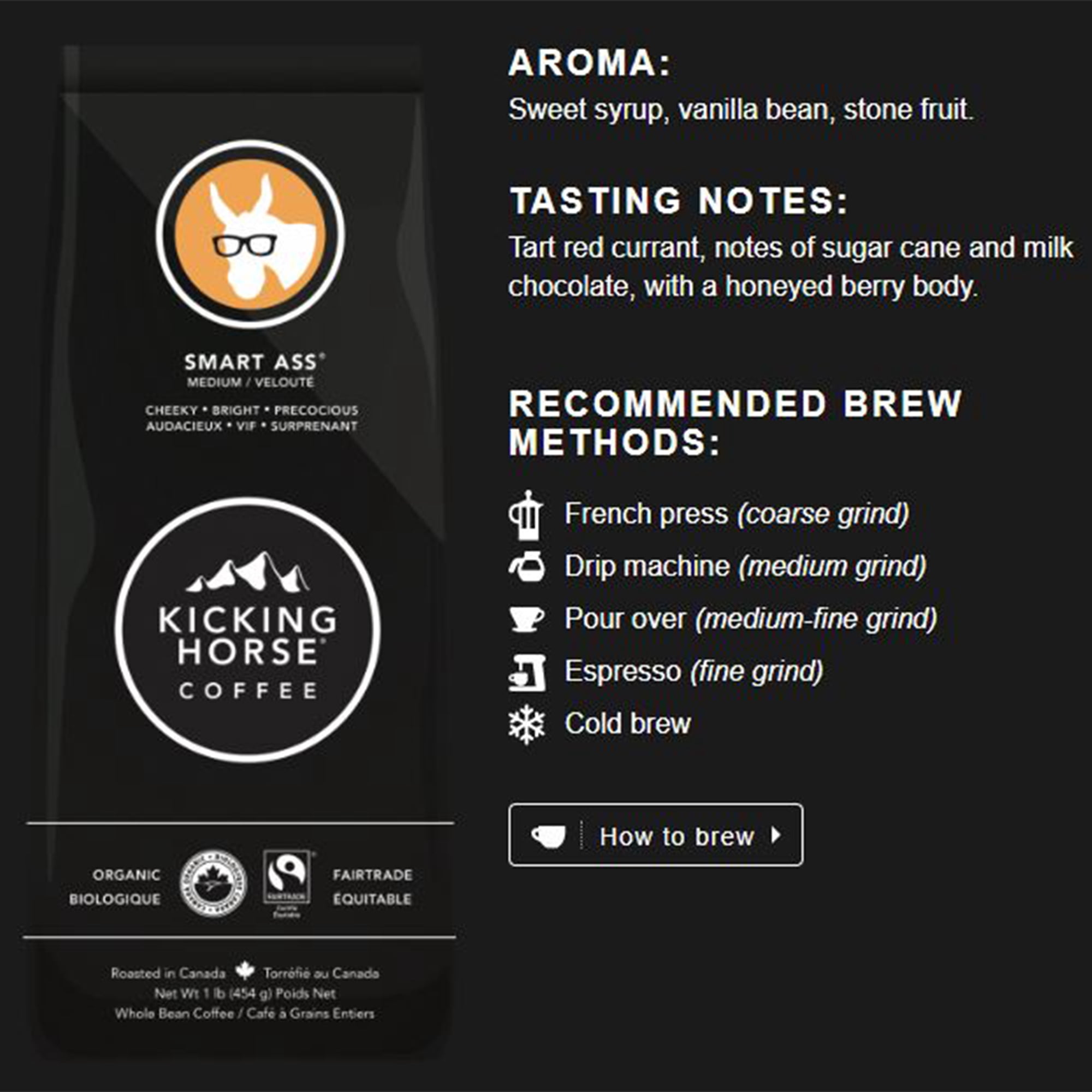 Kicking Horse Coffee Smart Ass Whole Bean Coffee, 10 Oz, Pack of 6