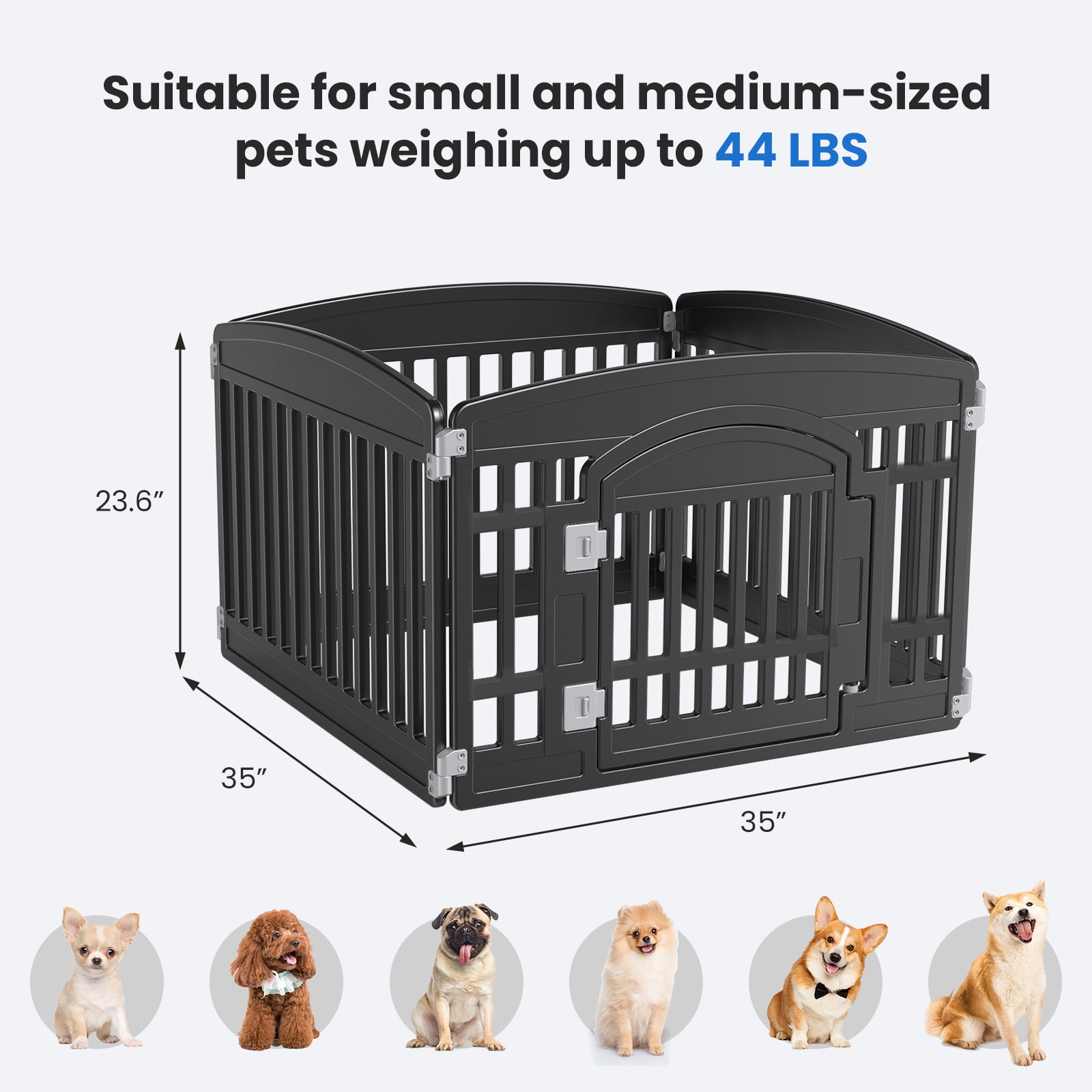 SHOUFTW 4 Panel 24" Foldable Plastic Dog Playpen with Door, Secure Pet Exercise Pen for Indoor Outdoor Small Medium Puppies