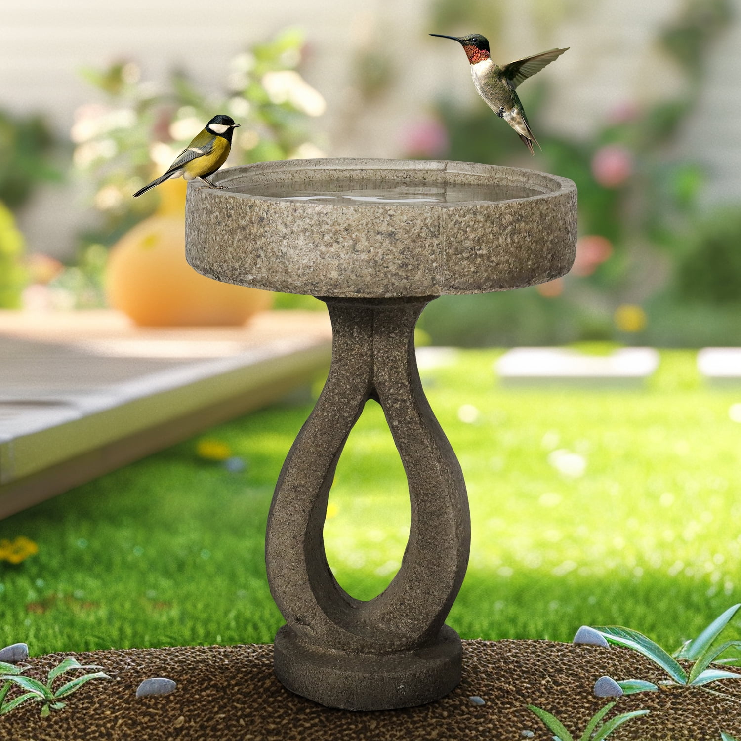 21.8”High Bird Baths for Garden - Concrete Modern Outdoor Standing Birdbath for Garden, Patio, Backyard, Lawn Decor