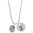 thumbnail image 1 of Delight Jewelry Silvertone Antiqued Woven Rope Spinner Silvertone Script Initial Disc - I - Charm Necklace, 20"+3", 1 of 4