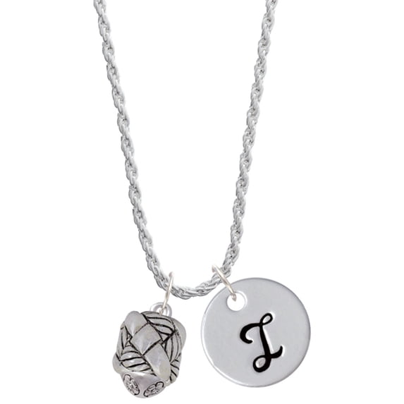 Delight Jewelry Silvertone Antiqued Woven Rope Spinner Silvertone Script Initial Disc - I - Charm Necklace, 20"+3"
