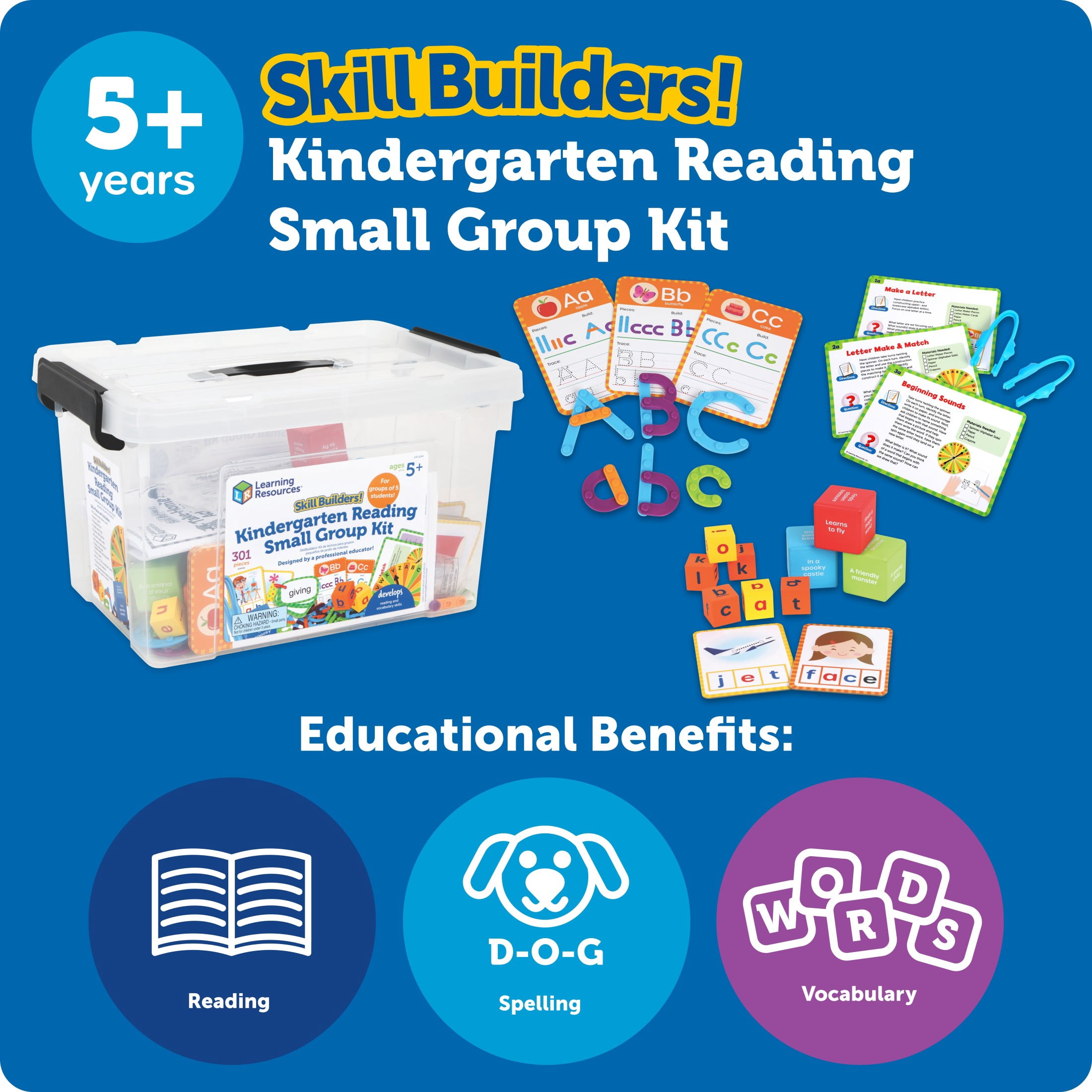 Learning Resources Skill Builders Kindergarten Reading Small Group Kit, Learn to Read Flash Cards, Ages 5+