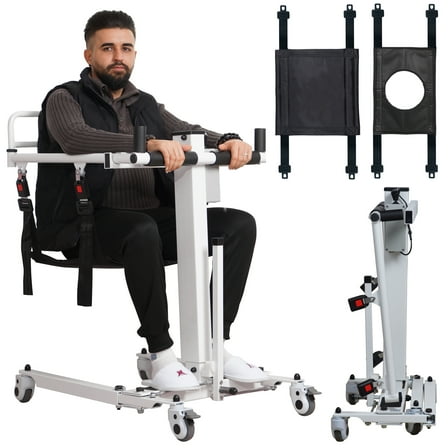 Electric Patient Lift Transfer Chair, Portable Patient Lift for Home Foldable Wheelchair Lift for car with 2 Soft seat Cushion