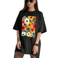 thumbnail image 3 of Plus Size Shirt for Women Black Tops for Women Short Sleeves Shirt for Women Flowers (1) T Shirt Crewneck Shirt for Women 4XL, 3 of 5