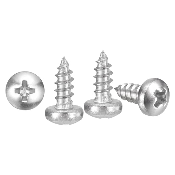 Pan Head Self Tapping Screws(#4x1/4") 100Pcs, 304 Stainless steel Self Drilling Screw for Metal Wood Plastic, for Cabinet Wall Shutter Plate Rock Furniture, Silver Tone