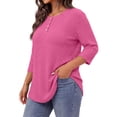 thumbnail image 3 of WellSize 3/4 Sleeve Blouses for Women Plus Size Henley Shirts Casual Crew Neck Tunic Tops Trendy Fall Pullover, 3 of 10