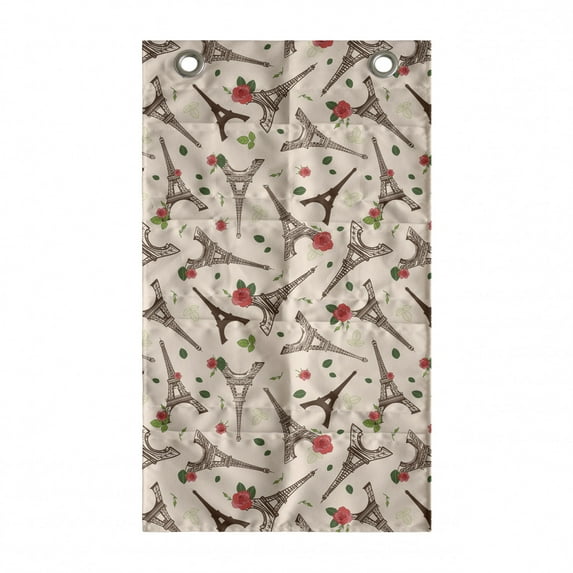 Paris Hanging Pocket Organizer, Composition of Eiffel Towers Roses and Leaves, Printed Polyester Storage Bag with Pockets, 21" x 31", Blush Dark Rosewood