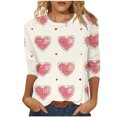 thumbnail image 2 of successthop Valentines Day Clothes Ladies Tops and Blouses 3/4 Sleeve Plus Size Crew Neck Polyester Casual Love Heart Printed Lover Gift Blouse Tops for Valentines Gifts Pink XL, 2 of 5