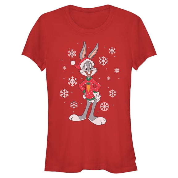 Juniors Looney Tunes Snowflakes and Bugs Bunny T Shirt
