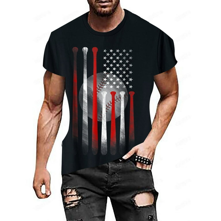 SZXZYGS T-Shirts for Men Pack Breathable Comfortable Men's Independence Day  Flag Print Two Stitched Spring/Summer Leisure Sports Comfortable Breathable  Sweat Absorbing Crew Neck Short Sleeved T Shirt 