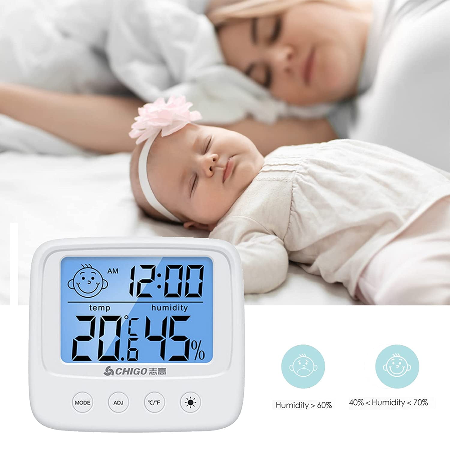 Thermometre Interieur Hygrometre Thermometre Chambre Bebe Lot De 2 Humidimetre Avec Retroeclairage Instruments Meteorologiques Capteur Humidite Fonction Horloge Date Walmart Com