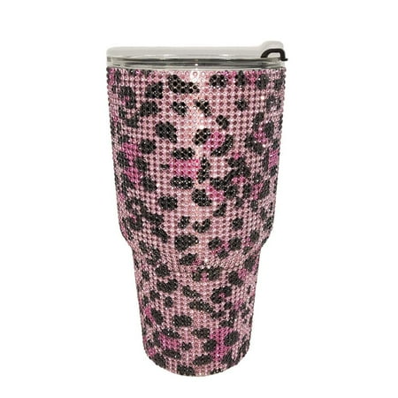 

900ml Insulated Diamond Mug Stainless Steel Tumbler Water Vacuum Water Bottle Portable - Pink Pink Leopard