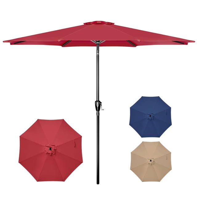 Sombrilla de patio exterior Simple Deluxe de 3 m con inclinación y manivela, roja