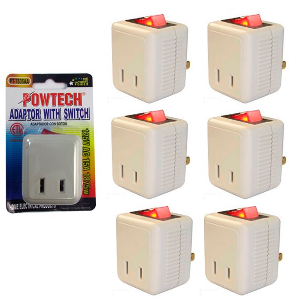 6 Pk x Single Port Outlet Wall Tap Adapter Lighted Switch Power On Off