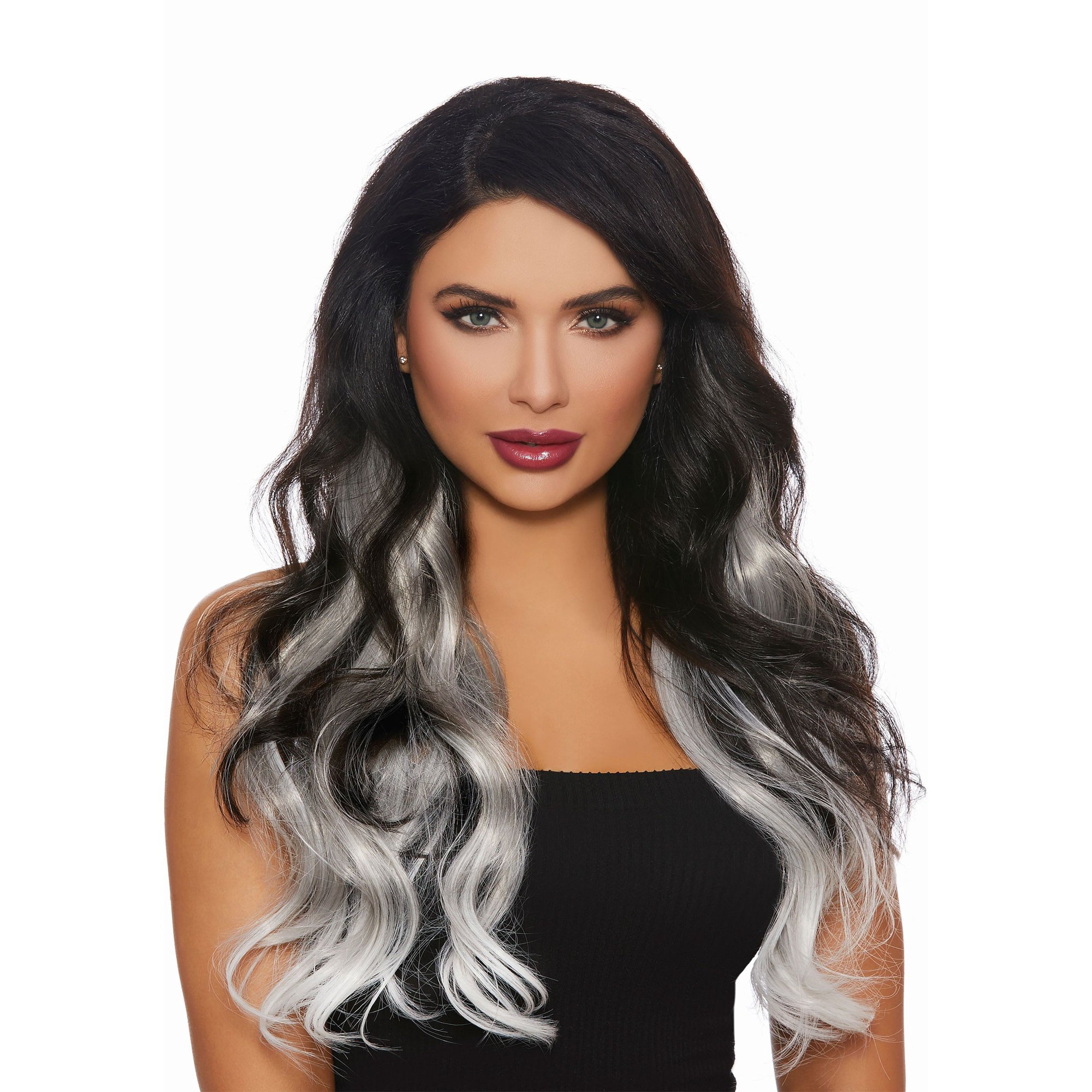 Long Straight 3 Piece Ombre Grey White Hair Extensions Walmart