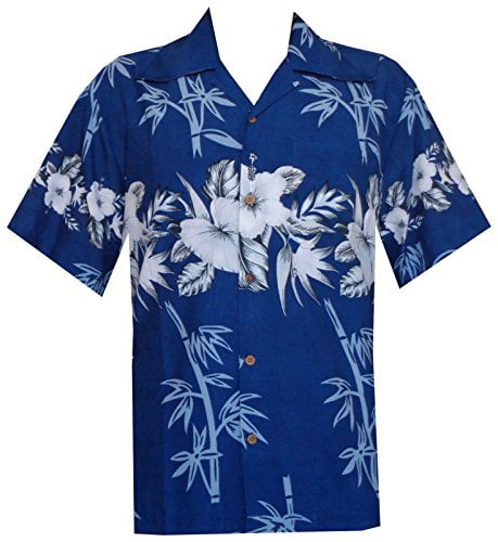 Hawaiian Shirt 35 Mens Bamboo Tree Print Beach Aloha Party Holiday Blue ...