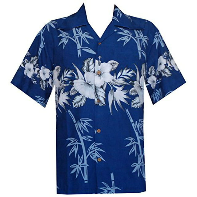 Hawaiian Shirt 35 Mens Bamboo Tree Print Beach Aloha Party Holiday Blue ...