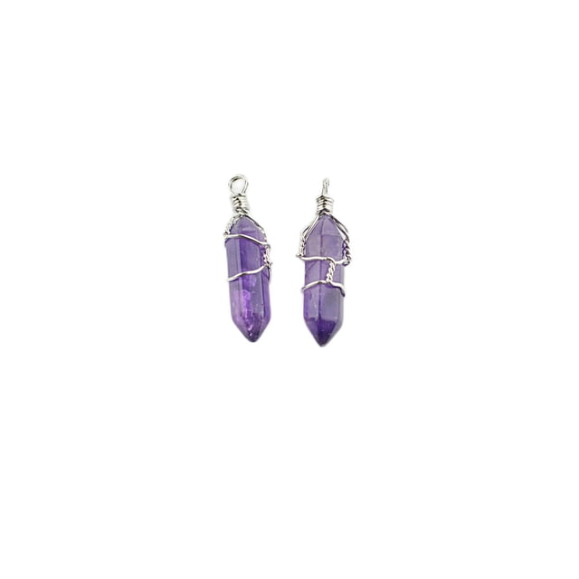 Abalorio de columna hexagonal Minnieouse colgante de vacaciones cristal pendientes artesanales amatista plata