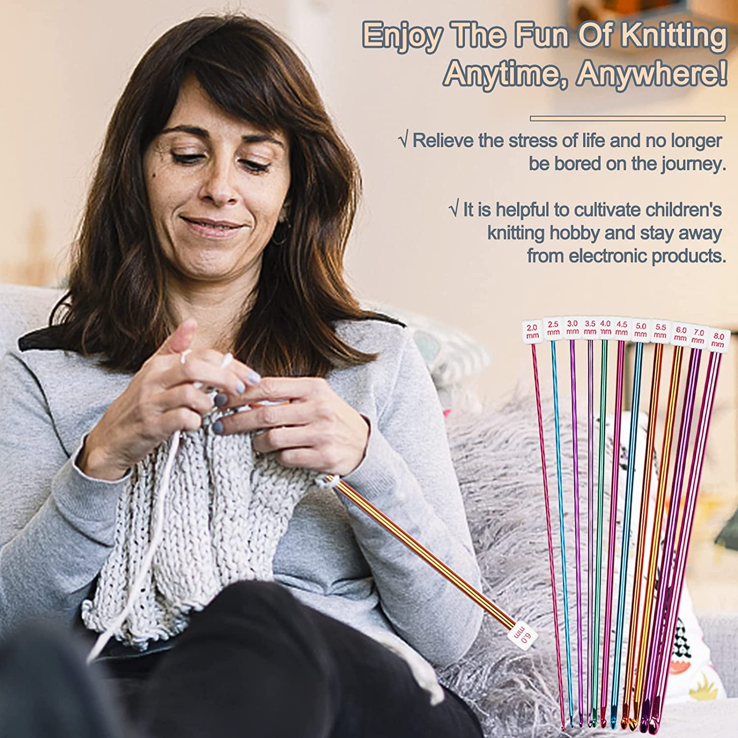 23 PCS Tunisian Crochet Hooks Set Including 11 PCS 2.0-8.0mm Metal Long Crochet Hooks & 12 PCS 3.0-10.0mm Carbonized Bamboo Afghan Crochet Needles with Cable, Crochet Hook Set Extra Long