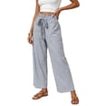 thumbnail image 2 of BRELIL Women Plus Size Wide Leg High Waisted Trousers with Pockets Striped Casual Vacation Long Pants Baggy Palazzo Travel Outfits, Blue XL, 2 of 5