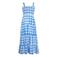 thumbnail image 4 of GEWSEY Women's 2025 Summer Spaghetti Strap Maxi Dresses Plaid Square Neck A Line Casual Beach Vacation Long Sundress (Blue, XXL), 4 of 8