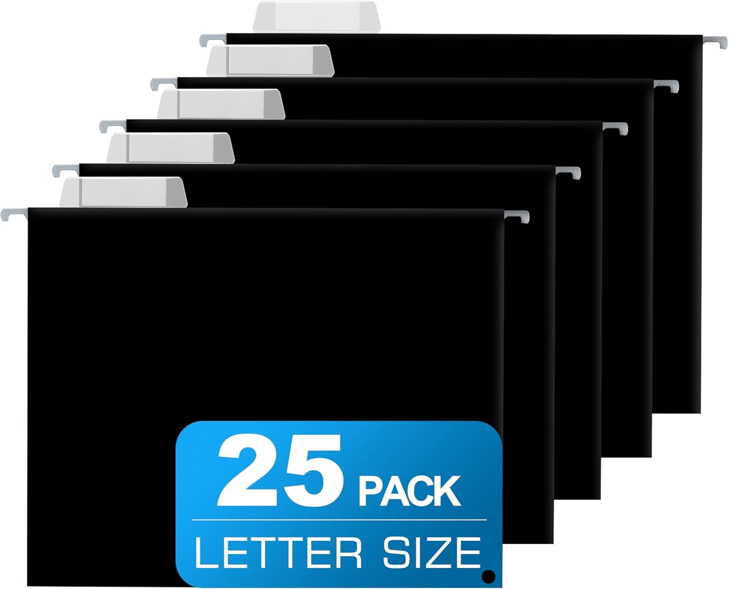 25 Packs Hanging File Folders,Black Letter Size File Folder,Designed for Bulky Files,Filing Cabinet,1/5 Adjustable Tabs for Office,School,Home