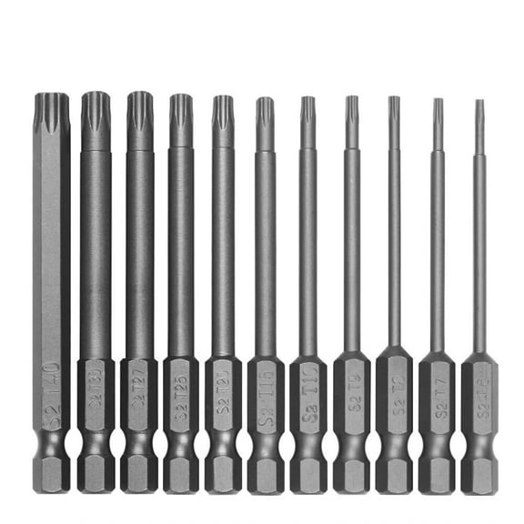 11PCs Torx Bit Set Extra Long Bit Socket Set S2 Alloy Steel Bit Screwdriver Wrench Drill Bit Set 1/4 Inch Drive 75mm Socket Drill Bit