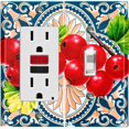 thumbnail image 1 of Metal Light Switch Plate Cover Cranberry Fruit Leaf Mosaic Tile Pattern FUT004, 1 of 13