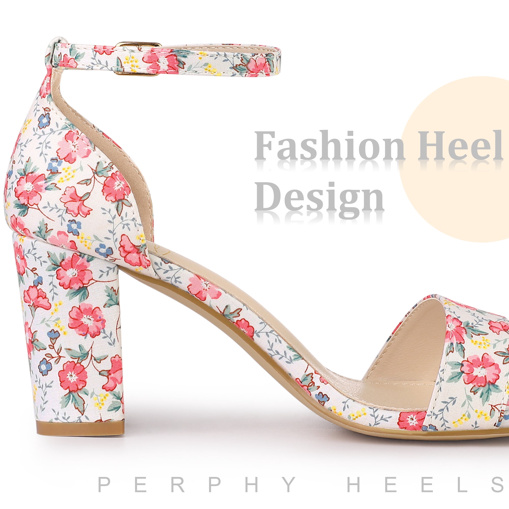DARING DIVA Women's Floral Open Toe Ankle Strap Chunky Heel Sandals Red Flower 7.5