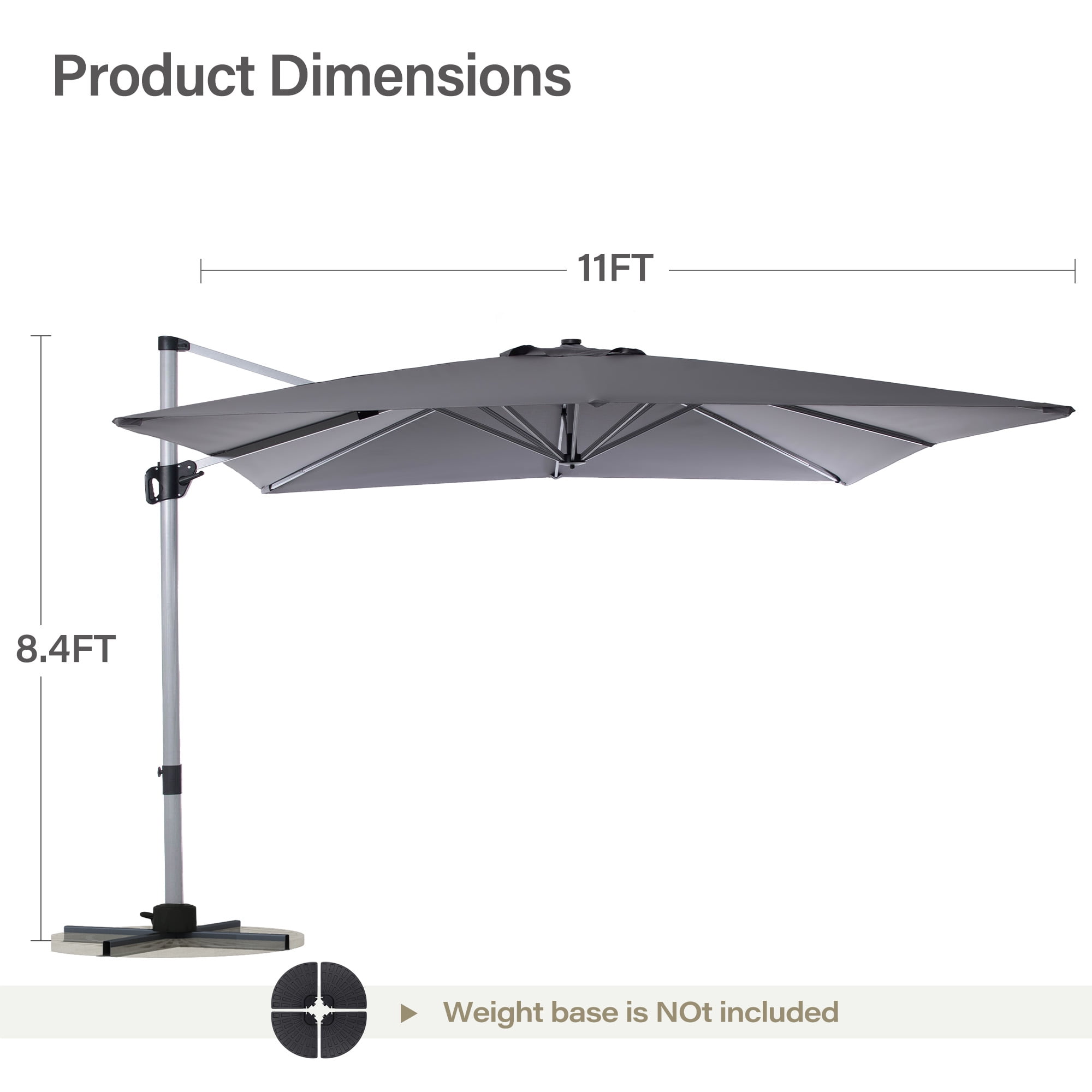 KAMEROUT Outdoor Patio Umbrella with Solar Lights, 10 FT Large Cantilever Windproof Offset Patio Umbrellas for Garden, Deck, Lawn, Pool, Backyard, Gray