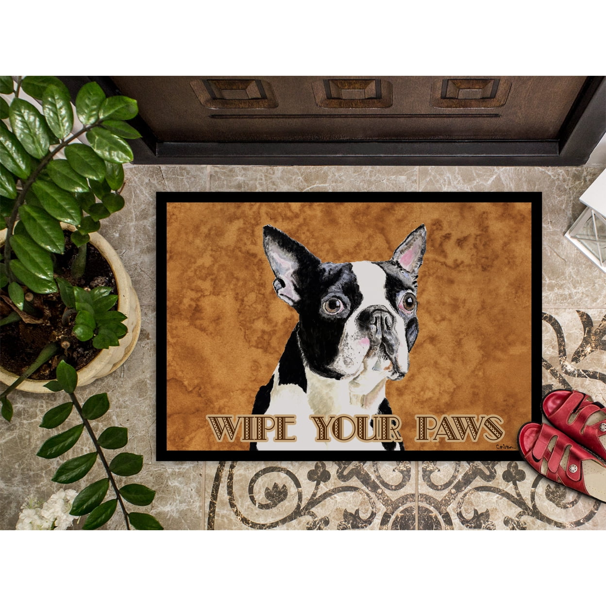 Carolines Treasures SC9140MAT Boston Terrier Door Mat Indoor Rug or Outdoor Welcome Mat 18X27 Doormat 27"L x 18"W