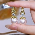 thumbnail image 1 of Aretes de Gota con Arco, Perla Sintética, Aros Huggie con Estras y Electrodepósito para Mujeres, Niñas, Damas, 1 of 7