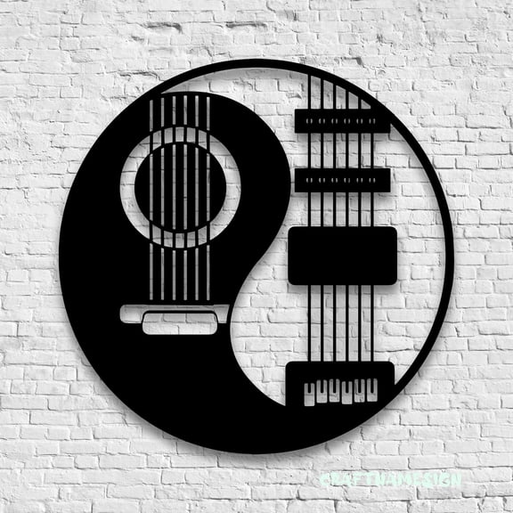 Craftnamesign Yin Yang Guitar Metal Wall Art LED Light, Guitarist Gifts, Music Room Decor