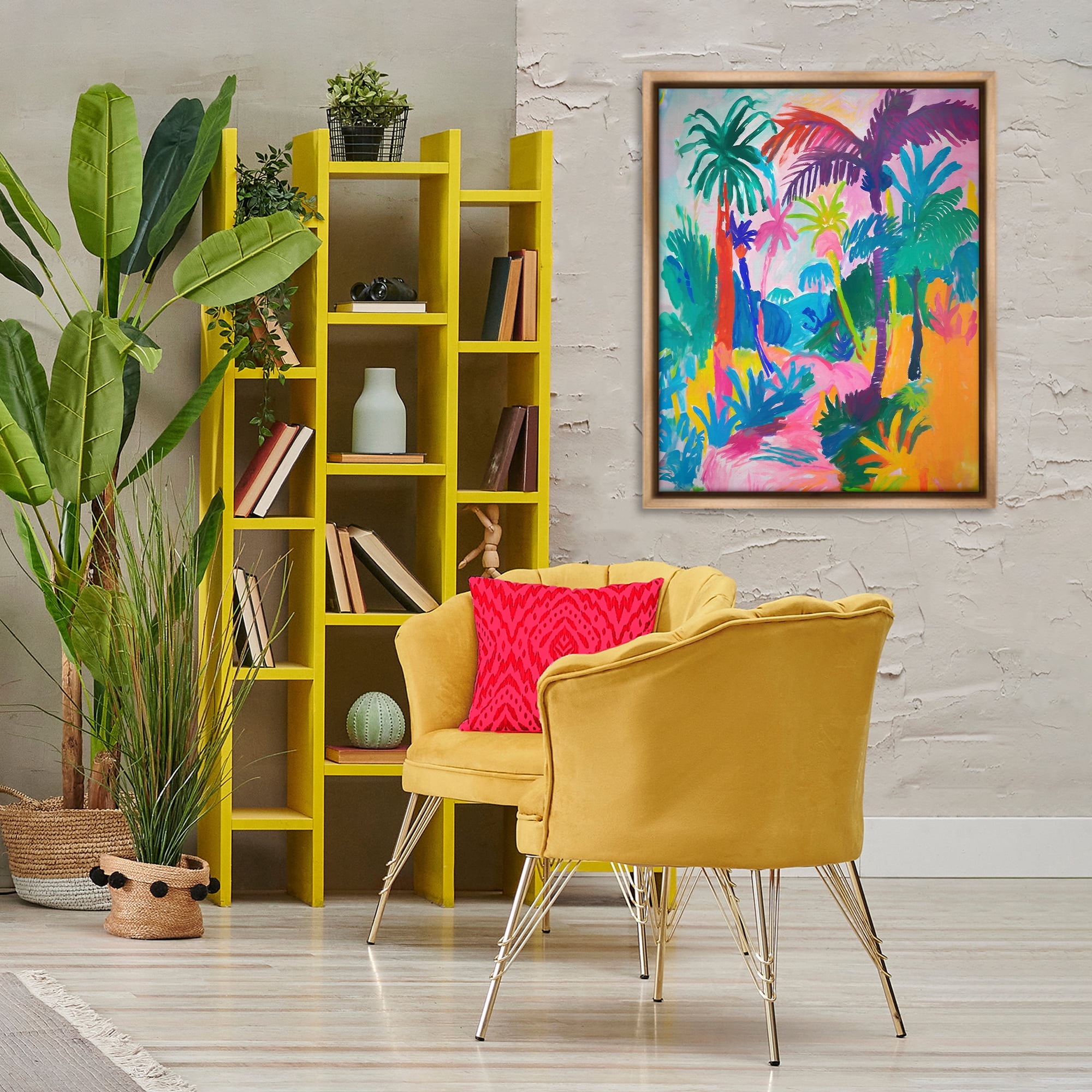 Stupell Industries Bold Palm Paradise Coastal Painting Brown Floater Framed Canvas Art Print Wall Art, 25 x 31