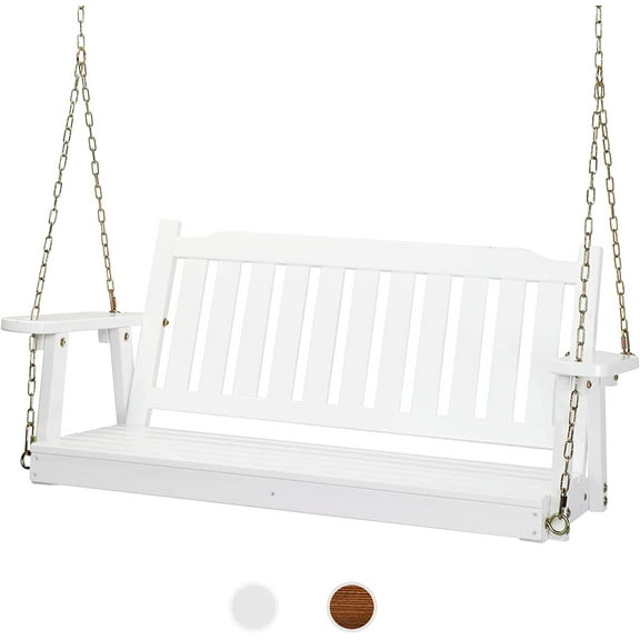 Heavy Duty 880 LBS 4 FT Outdoor Porch Swing, Patio Hanging Swing Bench for Yard, White