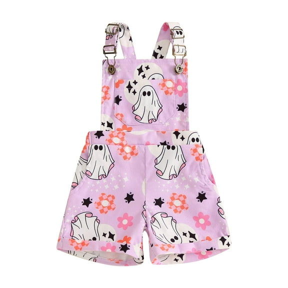 Halloween Toddler Girls Overalls Clothes Flower Ghost/Pumpkin Suspender Pants Baby Sleeveless Shortall Romper Jumpsuit
