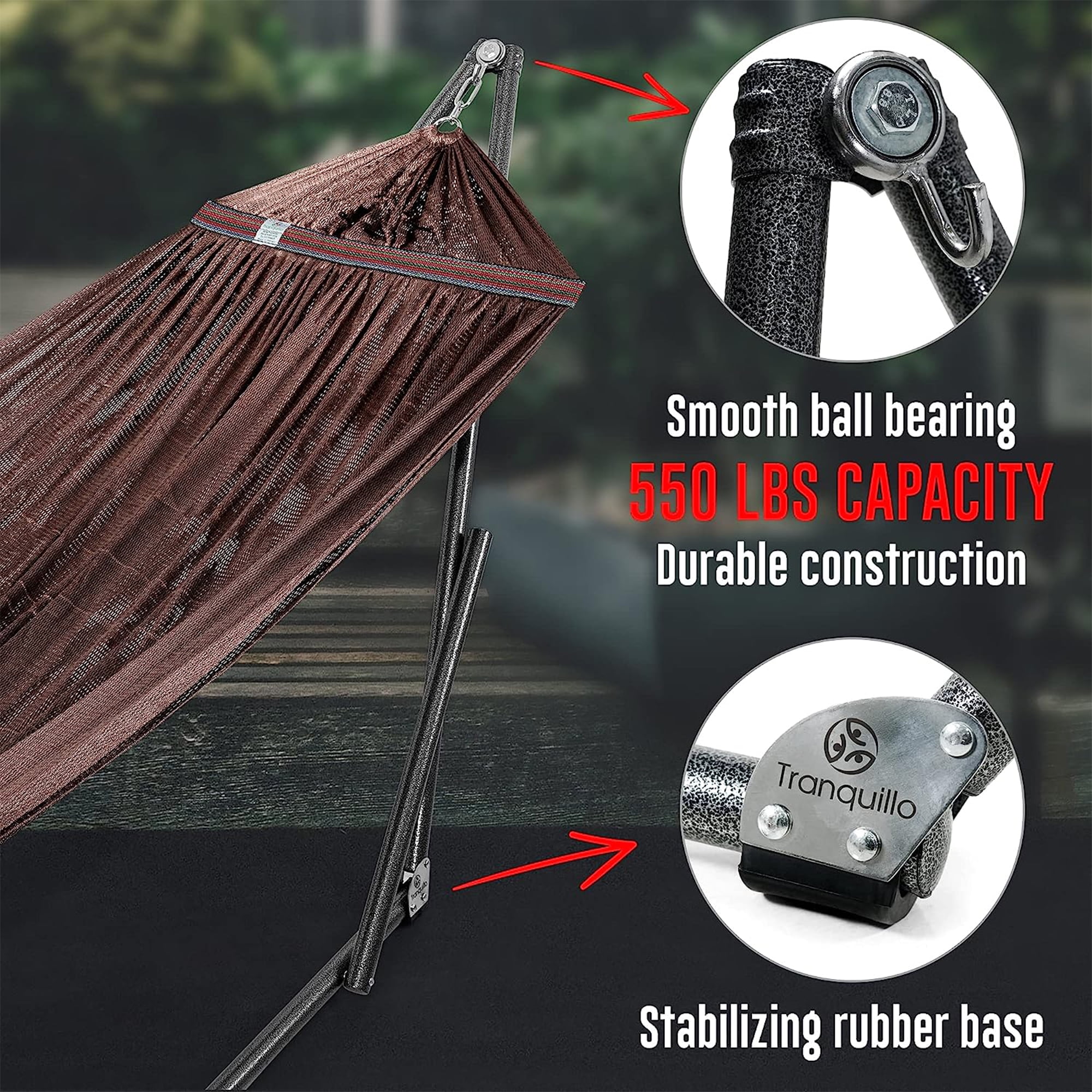 Tranquillo Universal 116" Double Hammock with Adjustable Stand & Bag, Brown