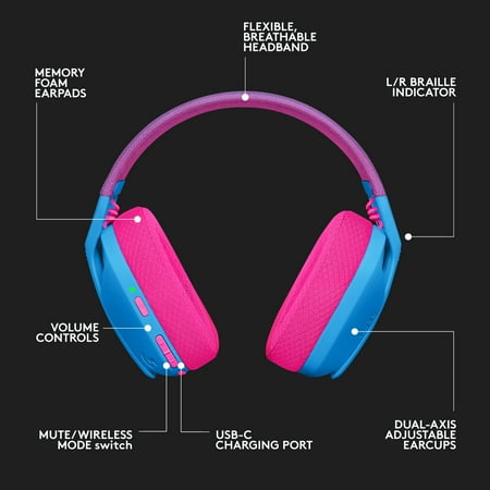 Logitech - G435 Wireless Dolby Atmos Over-the-Ear Gaming Headset for PC, PS4, PS5, Nintendo Switch, Mobile with Built-in Mic - Blue